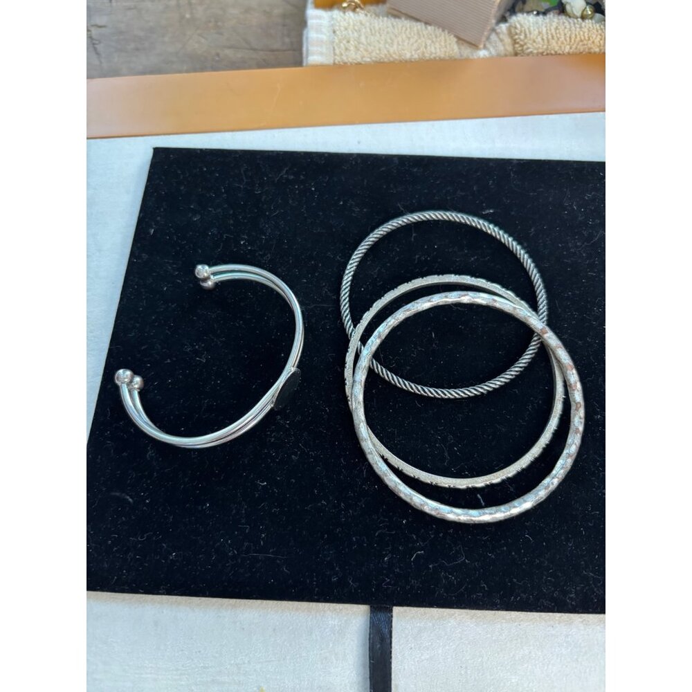 Set Of 4 Silver-Tone Bangles & Cuff Bracelet With Textured & Twisted Designs